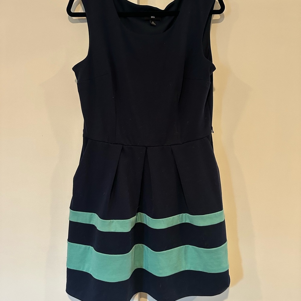 Iz Byer Navy and Green Striped Mini Dress